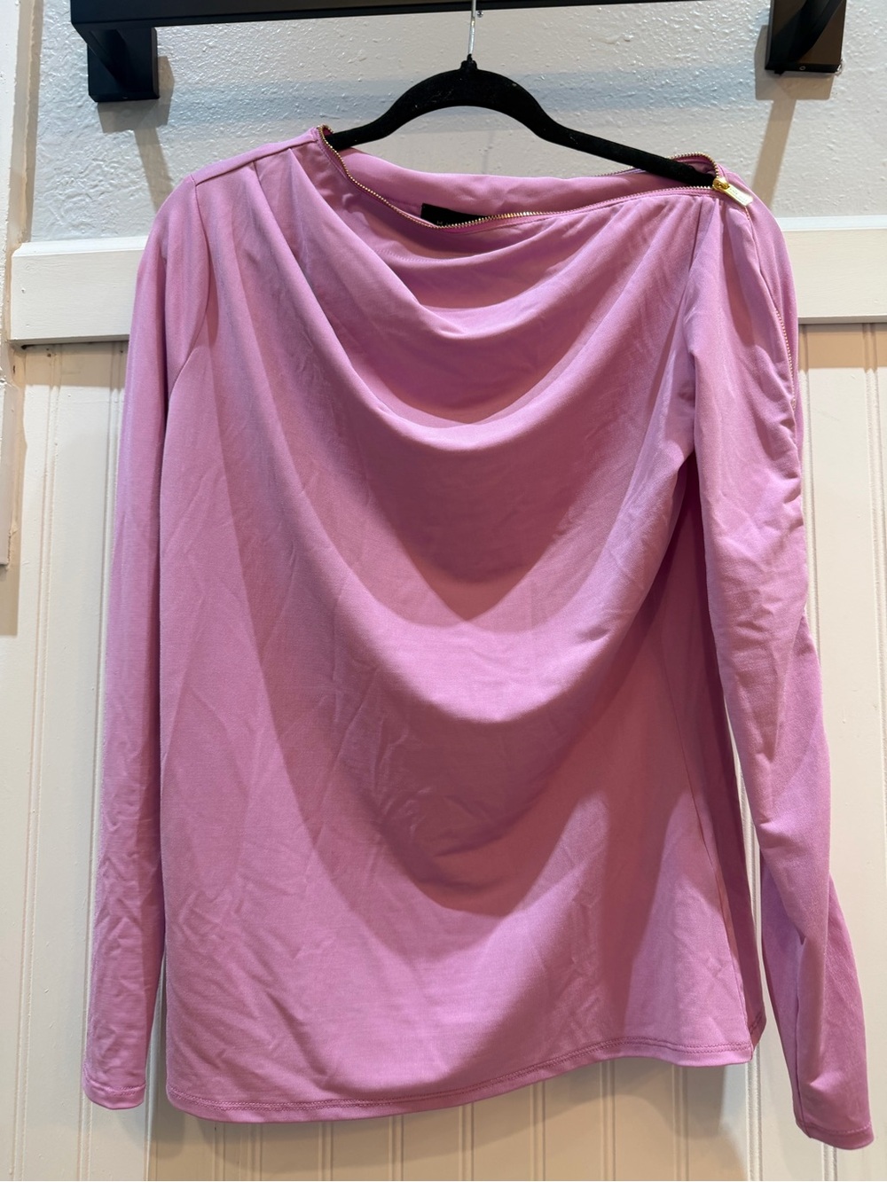 Women's Pink Long-Sleeve Drape Zipper Neck Top